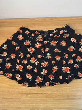 Forever 21 Black Floral Button-Front Shorts with Orange Roses